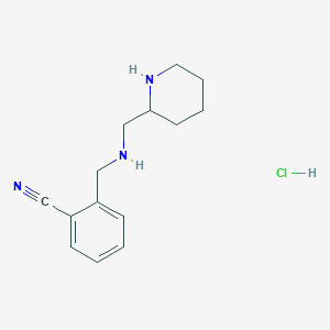 molecular formula C14H20ClN3 B3096775 2-(((Piperidin-2-ylmethyl)amino)methyl)benzonitrile hydrochloride CAS No. 1289384-68-4