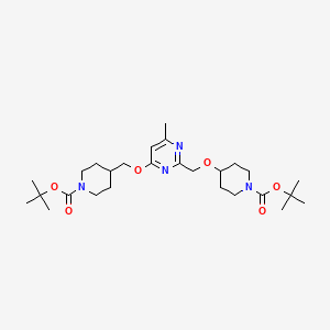 molecular formula C27H44N4O6 B3096810 tert-Butyl 4-((4-((1-(tert-butoxycarbonyl)piperidin-4-yl)methoxy)-6-methylpyrimidin-2-yl)methoxy)piperidine-1-carboxylate CAS No. 1289387-16-1