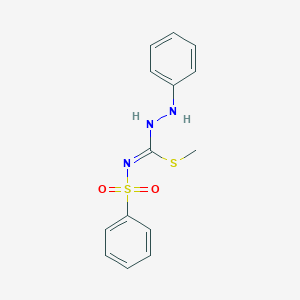 molecular formula C14H15N3O2S2 B3097260 N-((methylsulfanyl)(2-phenylhydrazino)methylene)benzenesulfonamide CAS No. 13068-61-6