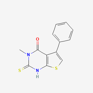 molecular formula C13H10N2OS2 B3097954 3-methyl-5-phenyl-2-sulfanyl-3H,4H-thieno[2,3-d]pyrimidin-4-one CAS No. 132605-23-3