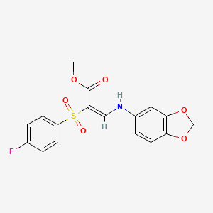 molecular formula C17H14FNO6S B3098035 methyl (2E)-3-(1,3-benzodioxol-5-ylamino)-2-[(4-fluorophenyl)sulfonyl]acrylate CAS No. 1327179-35-0
