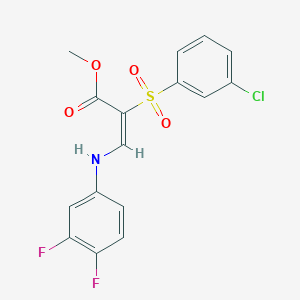 molecular formula C16H12ClF2NO4S B3098044 methyl (2E)-2-[(3-chlorophenyl)sulfonyl]-3-[(3,4-difluorophenyl)amino]acrylate CAS No. 1327196-64-4