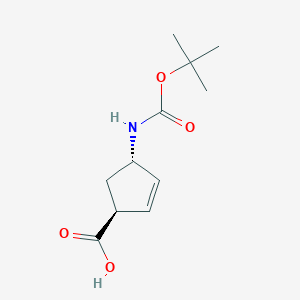 molecular formula C11H17NO4 B3098087 trans-(1S,4S)-4-Boc-amino-2-cyclopentene-1-carboxylic acid CAS No. 1329035-82-6