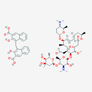 molecular formula C66H90N2O20 B030987 4-[(3-Carboxy-2-hydroxynaphthalen-1-yl)methyl]-3-hydroxynaphthalene-2-carboxylic acid;2-[6-[5-(4,5-dihydroxy-4,6-dimethyloxan-2-yl)oxy-4-(dimethylamino)-3-hydroxy-6-methyloxan-2-yl]oxy-10-[5-(dimethylamino)-6-methyloxan-2-yl]oxy-4-hydroxy-5-methoxy-9,16-dimethyl-2-oxo-1-oxacyclohexadeca-11,13-dien-7-yl]acetaldehyde CAS No. 67724-08-7