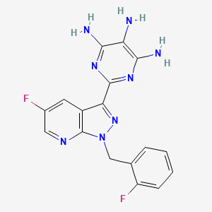 molecular formula C17H14F2N8 B3099104 2-(5-Fluoro-1-(2-fluorobenzyl)-1H-pyrazolo[3,4-b]pyridin-3-yl)pyrimidine-4,5,6-triamine CAS No. 1350653-30-3