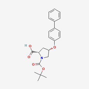 molecular formula C22H25NO5 B3099585 (2S,4S)-4-([1,1'-Biphenyl]-4-yloxy)-1-(tert-butoxycarbonyl)-2-pyrrolidinecarboxylic acid CAS No. 1354485-81-6