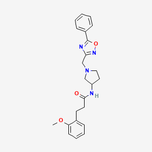 molecular formula C23H26N4O3 B3101641 3-(2-methoxyphenyl)-N-{1-[(5-phenyl-1,2,4-oxadiazol-3-yl)methyl]pyrrolidin-3-yl}propanamide CAS No. 1396864-33-7