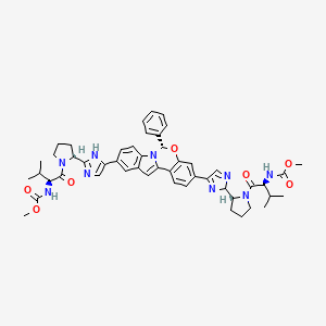 molecular formula C49H55N9O7 B3103577 methyl N-[(2S)-1-[(2R)-2-[4-[(6S)-10-[2-[(2S)-1-[(2S)-2-(methoxycarbonylamino)-3-methylbutanoyl]pyrrolidin-2-yl]-1H-imidazol-5-yl]-6-phenyl-6H-indolo[1,2-c][1,3]benzoxazin-3-yl]-2H-imidazol-2-yl]pyrrolidin-1-yl]-3-methyl-1-oxobutan-2-yl]carbamate CAS No. 1444832-51-2