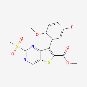 B3104169 Methyl 7-(5-fluoro-2-methoxyphenyl)-2-(methylsulfonyl)thieno[3,2-d]pyrimidine-6-carboxylate CAS No. 1462950-10-2