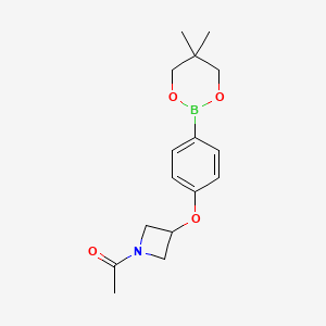molecular formula C16H22BNO4 B3104254 1-(3-(4-(5,5-Dimethyl-1,3,2-dioxaborinan-2-yl)phenoxy)azetidin-1-yl)ethanone CAS No. 1467060-02-1