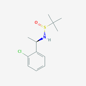 molecular formula C12H18ClNOS B3106463 (R)-N-[(1R)-1-(2-chlorophenyl)ethyl]-2-methylpropane-2-sulfinamide CAS No. 1588938-65-1