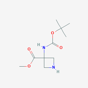 molecular formula C10H18N2O4 B3113180 Methyl 3-{[(tert-butoxy)carbonyl]amino}azetidine-3-carboxylate CAS No. 1936484-45-5