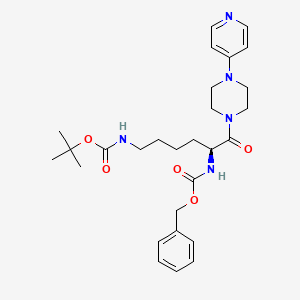 molecular formula C28H39N5O5 B3114777 Carbamic acid, N-[(1S)-5-[[(1,1-dimethylethoxy)carbonyl]amino]-1-[[4-(4-pyridinyl)-1-piperazinyl]carbonyl]pentyl]-, phenylmethyl ester CAS No. 204692-51-3
