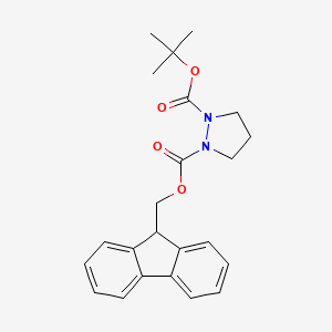 molecular formula C23H26N2O4 B3117375 1-((9H-Fluoren-9-yl)methyl) 2-tert-butyl pyrazolidine-1,2-dicarboxylate CAS No. 222854-34-4