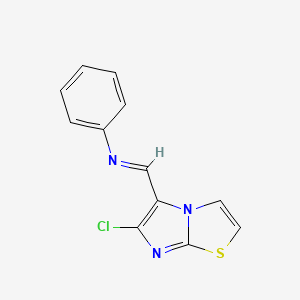 molecular formula C12H8ClN3S B3118662 N-[(6-chloroimidazo[2,1-b][1,3]thiazol-5-yl)methylene]aniline CAS No. 241132-37-6