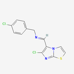 molecular formula C13H9Cl2N3S B3118678 N-((6-chloroimidazo(2,1-b)(1,3)thiazol-5-yl)methylene)(4-chlorophenyl)methanamine CAS No. 241132-54-7