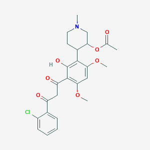 molecular formula C25H28ClNO7 B3118935 4-(3-(3-(2-Chlorophenyl)-3-oxopropanoyl)-2-hydroxy-4,6-dimethoxyphenyl)-1-methylpiperidin-3-yl acetate CAS No. 244136-25-2