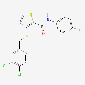 molecular formula C18H12Cl3NOS2 B3119364 N-(4-Chlorophenyl)-3-((3,4-dichlorobenzyl)sulfanyl)-2-thiophenecarboxamide CAS No. 250714-58-0