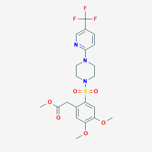 molecular formula C21H24F3N3O6S B3121906 Methyl 2-(4,5-dimethoxy-2-((4-(5-(trifluoromethyl)(2-pyridyl))piperazinyl)sulfonyl)phenyl)acetate CAS No. 296766-24-0