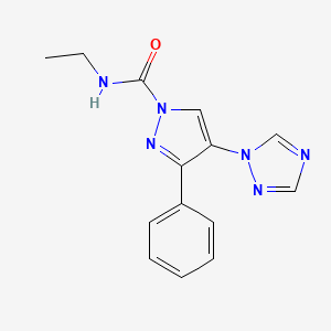 molecular formula C14H14N6O B3123036 N-ethyl-3-phenyl-4-(1H-1,2,4-triazol-1-yl)-1H-pyrazole-1-carboxamide CAS No. 303996-60-3