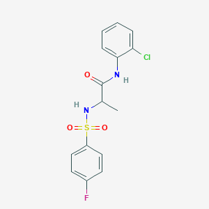molecular formula C15H14ClFN2O3S B3124255 N-(2-chlorophenyl)-2-{[(4-fluorophenyl)sulfonyl]amino}propanamide CAS No. 317378-04-4