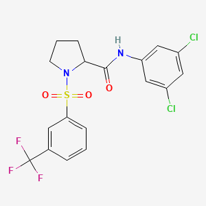 molecular formula C18H15Cl2F3N2O3S B3124290 N-(3,5-dichlorophenyl)-1-{[3-(trifluoromethyl)phenyl]sulfonyl}-2-pyrrolidinecarboxamide CAS No. 317822-01-8