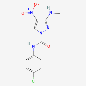 molecular formula C11H10ClN5O3 B3124507 N-(4-chlorophenyl)-3-(methylamino)-4-nitro-1H-pyrazole-1-carboxamide CAS No. 318517-40-7