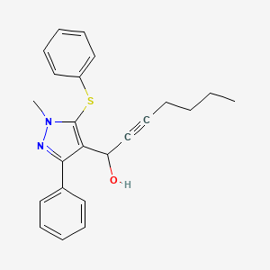 molecular formula C23H24N2OS B3124538 1-[1-methyl-3-phenyl-5-(phenylsulfanyl)-1H-pyrazol-4-yl]-2-heptyn-1-ol CAS No. 318949-14-3