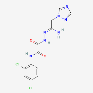 molecular formula C12H11Cl2N7O2 B3124695 N-(2,4-dichlorophenyl)-2-oxo-2-{2-[2-(1H-1,2,4-triazol-1-yl)ethanimidoyl]hydrazino}acetamide CAS No. 320418-96-0