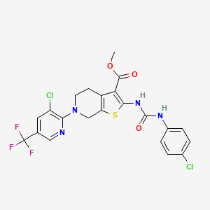 molecular formula C22H17Cl2F3N4O3S B3125000 methyl 2-[(4-chlorophenyl)carbamoylamino]-6-[3-chloro-5-(trifluoromethyl)pyridin-2-yl]-5,7-dihydro-4H-thieno[2,3-c]pyridine-3-carboxylate CAS No. 321430-32-4
