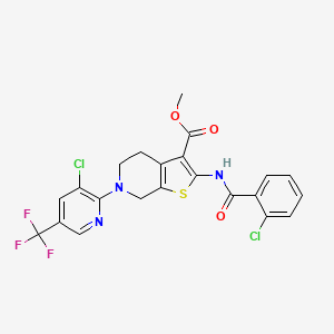 molecular formula C22H16Cl2F3N3O3S B3125003 Methyl 2-[(2-chlorobenzoyl)amino]-6-[3-chloro-5-(trifluoromethyl)-2-pyridinyl]-4,5,6,7-tetrahydrothieno[2,3-c]pyridine-3-carboxylate CAS No. 321430-38-0