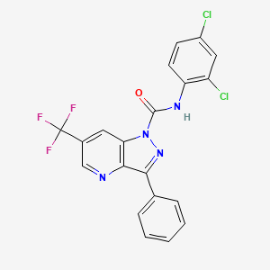 molecular formula C20H11Cl2F3N4O B3125068 N-(2,4-dichlorophenyl)-3-phenyl-6-(trifluoromethyl)-1H-pyrazolo[4,3-b]pyridine-1-carboxamide CAS No. 321432-51-3