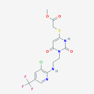 molecular formula C15H14ClF3N4O4S B3125071 methyl 2-[[3-[2-[[3-chloro-5-(trifluoromethyl)pyridin-2-yl]amino]ethyl]-2,4-dioxo-1H-pyrimidin-6-yl]sulfanyl]acetate CAS No. 321433-34-5