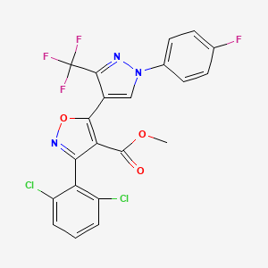 molecular formula C21H11Cl2F4N3O3 B3125156 methyl 3-(2,6-dichlorophenyl)-5-[1-(4-fluorophenyl)-3-(trifluoromethyl)-1H-pyrazol-4-yl]-1,2-oxazole-4-carboxylate CAS No. 321571-24-8