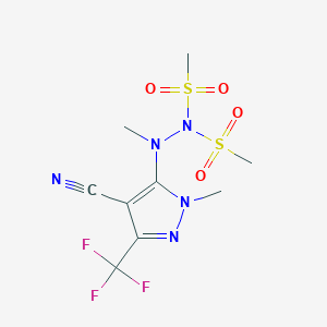 molecular formula C9H12F3N5O4S2 B3125167 N'-[4-cyano-1-methyl-3-(trifluoromethyl)-1H-pyrazol-5-yl]-N'-methyl-N-(methylsulfonyl)methanesulfonohydrazide CAS No. 321574-06-5