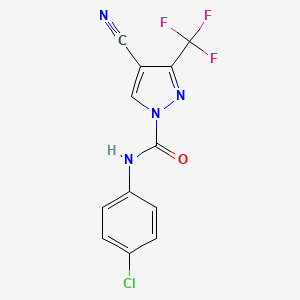 molecular formula C12H6ClF3N4O B3125185 N-(4-chlorophenyl)-4-cyano-3-(trifluoromethyl)-1H-pyrazole-1-carboxamide CAS No. 321574-28-1