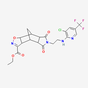 molecular formula C21H20ClF3N4O5 B3125291 Ethyl 10-(2-{[3-chloro-5-(trifluoromethyl)-2-pyridinyl]amino}ethyl)-9,11-dioxo-3-oxa-4,10-diazatetracyclo[5.5.1.0~2,6~.0~8,12~]tridec-4-ene-5-carboxylate CAS No. 321998-78-1