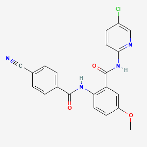 molecular formula C21H15ClN4O3 B3126046 N-(5-chloropyridin-2-yl)-2-(4-cyanobenzamido)-5-methoxybenzamide 