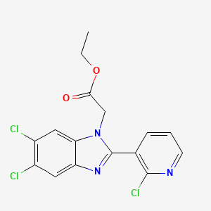 molecular formula C16H12Cl3N3O2 B3126786 Ethyl 2-(5,6-dichloro-2-(2-chloro-3-pyridinyl)-1H-benzimidazol-1-yl)acetate CAS No. 337920-66-8
