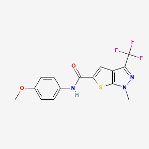 molecular formula C15H12F3N3O2S B3127124 N-(4-methoxyphenyl)-1-methyl-3-(trifluoromethyl)-1H-thieno[2,3-c]pyrazole-5-carboxamide CAS No. 338400-58-1