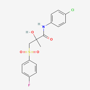 molecular formula C16H15ClFNO4S B3127724 N-(4-chlorophenyl)-3-[(4-fluorophenyl)sulfonyl]-2-hydroxy-2-methylpropanamide CAS No. 338423-95-3