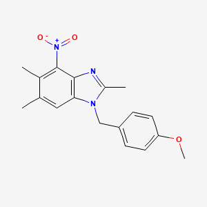 molecular formula C18H19N3O3 B3128372 1-(4-methoxybenzyl)-2,5,6-trimethyl-4-nitro-1H-1,3-benzimidazole CAS No. 338955-07-0