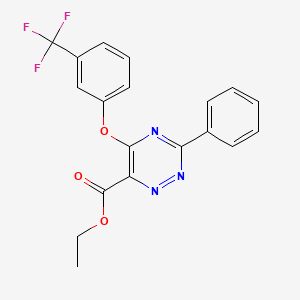 molecular formula C19H14F3N3O3 B3128420 Ethyl 3-phenyl-5-[3-(trifluoromethyl)phenoxy]-1,2,4-triazine-6-carboxylate CAS No. 338957-38-3