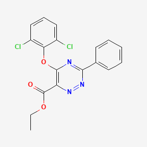 molecular formula C18H13Cl2N3O3 B3128429 Ethyl 5-(2,6-dichlorophenoxy)-3-phenyl-1,2,4-triazine-6-carboxylate CAS No. 338957-40-7