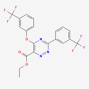 molecular formula C20H13F6N3O3 B3128441 Ethyl 5-[3-(trifluoromethyl)phenoxy]-3-[3-(trifluoromethyl)phenyl]-1,2,4-triazine-6-carboxylate CAS No. 338957-80-5