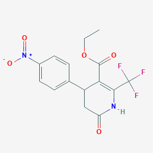 molecular formula C15H13F3N2O5 B3128489 Ethyl 4-(4-nitrophenyl)-6-oxo-2-(trifluoromethyl)-1,4,5,6-tetrahydro-3-pyridinecarboxylate CAS No. 338960-15-9