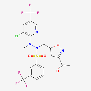 molecular formula C20H17ClF6N4O4S B3129887 N-[(3-acetyl-4,5-dihydro-5-isoxazolyl)methyl]-N'-[3-chloro-5-(trifluoromethyl)-2-pyridinyl]-N'-methyl-3-(trifluoromethyl)benzenesulfonohydrazide CAS No. 339276-35-6
