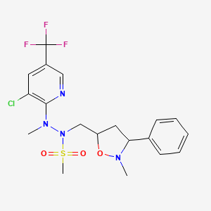 molecular formula C19H22ClF3N4O3S B3129907 N'-[3-chloro-5-(trifluoromethyl)pyridin-2-yl]-N'-methyl-N-[(2-methyl-3-phenyl-1,2-oxazolidin-5-yl)methyl]methanesulfonohydrazide CAS No. 339276-50-5