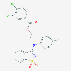 molecular formula C23H18Cl2N2O4S B313023 2-[(1,1-DIOXO-1H-1,2-BENZISOTHIAZOL-3-YL)-4-METHYLANILINO]ETHYL 3,4-DICHLOROBENZOATE 