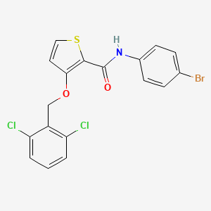 molecular formula C18H12BrCl2NO2S B3130653 N-(4-bromophenyl)-3-[(2,6-dichlorophenyl)methoxy]thiophene-2-carboxamide CAS No. 344270-40-2